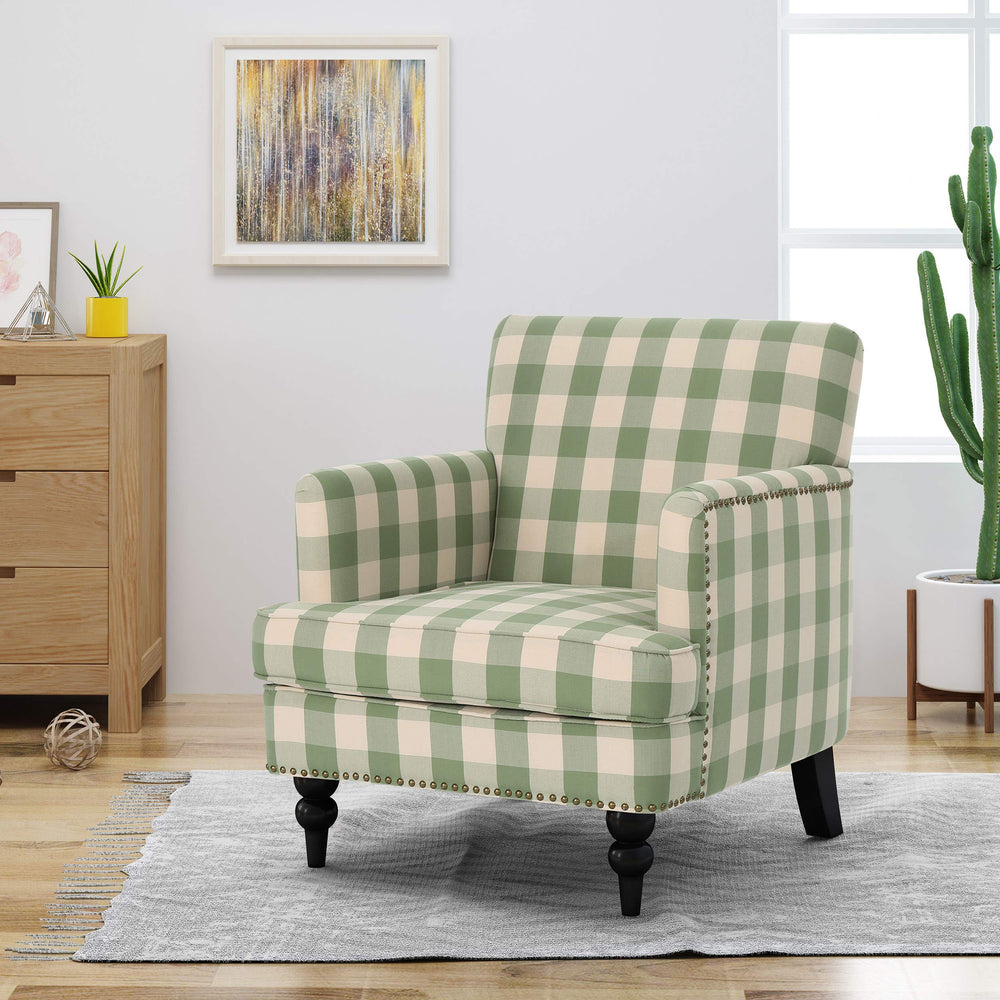 GDFStudio Tufted Fabric Club Chair Green Checkerboard - Diamond Home USA