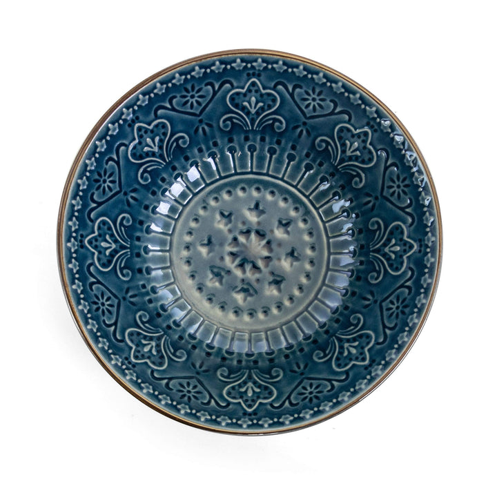 Deep Ocean Mandala 16 Piece Round Stoneware Dinnerware Set Blue Textured - Diamond Home USA