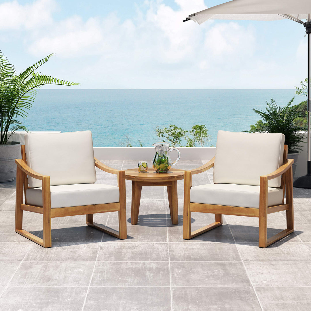 Christopher Knight Home Adolph Outdoor Acacia Wood Club Chairs with Water Teak Finish + Beige Cushion - Diamond Home USA