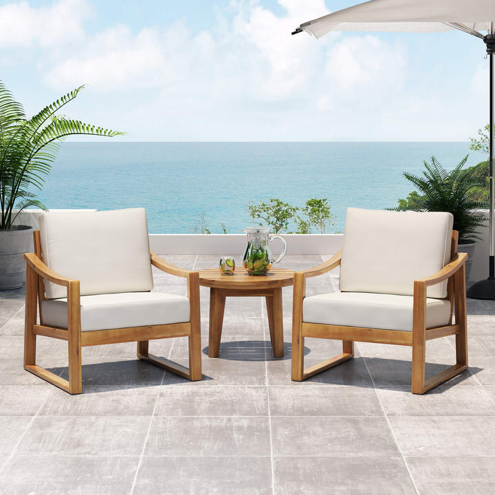 Christopher Knight Home Adolph Outdoor Acacia Wood Club Chairs with Water Teak Finish + Beige Cushion - Diamond Home USA