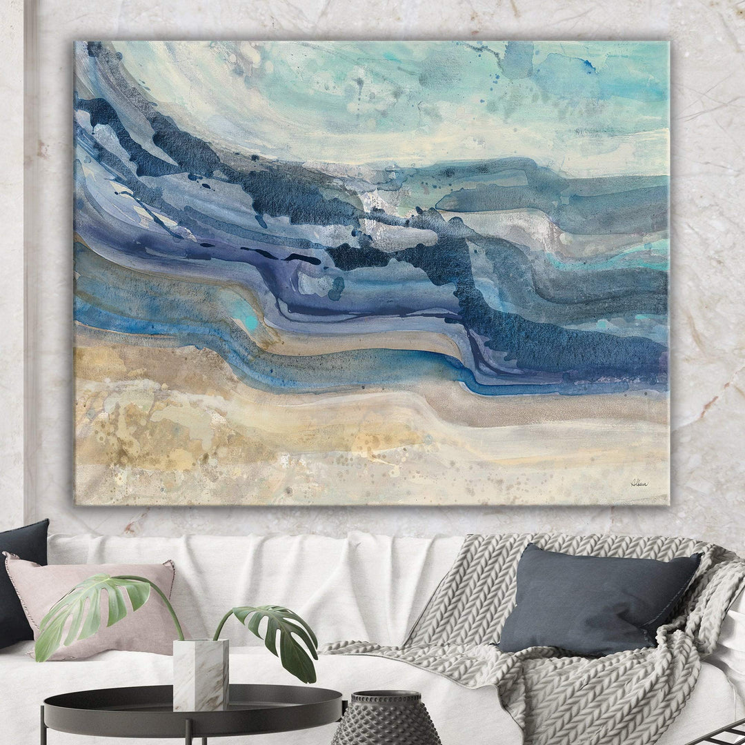 DESIGN ART Designart 'Coast Blue Sea Waves Watercolour' Modern Farmhouse 40 in. wide x 30 in. high