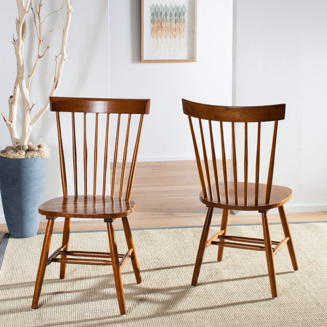 Dining Country Lifestyle Spindle Back Dark Oak Brown Chairs (Set of ) 0.5" X