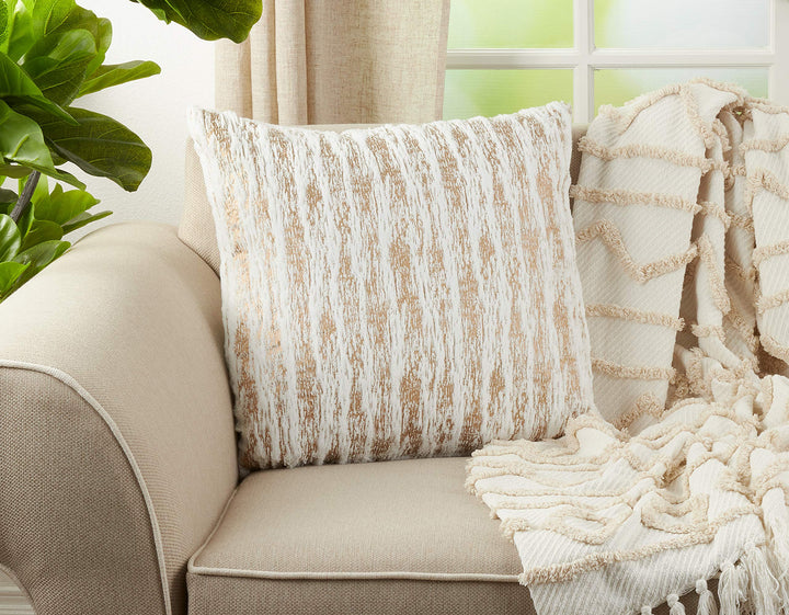 Faux Fur With Brushed Metallic Foil Print Down Filled Throw Pillow
