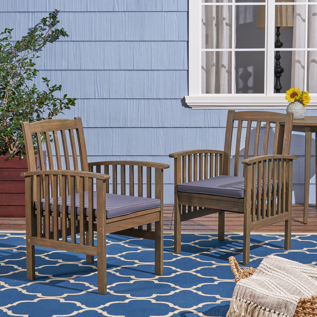GDFStudio Acacia Patio Dining Chairs Acacia Wood with Outdoor Cushions Gray - Diamond Home USA