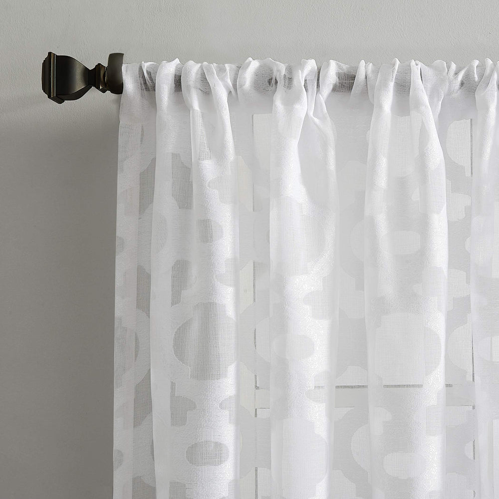 No. 918 Yvette Trellis Jacquard Sheer Rod Pocket Curtain Panel 52" x 63" White - Diamond Home USA
