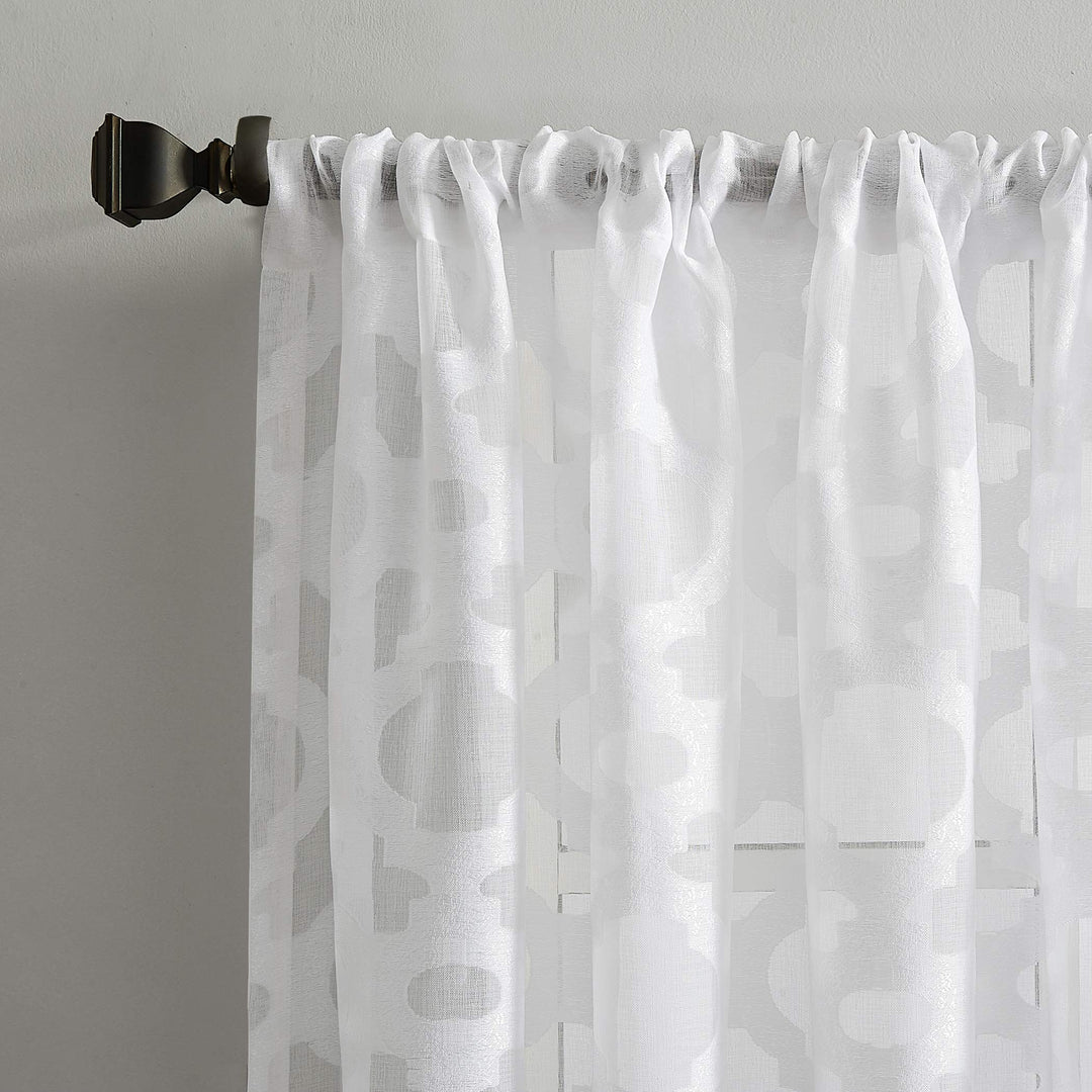 No. 918 Yvette Trellis Jacquard Sheer Rod Pocket Curtain Panel 52" x 63" White - Diamond Home USA