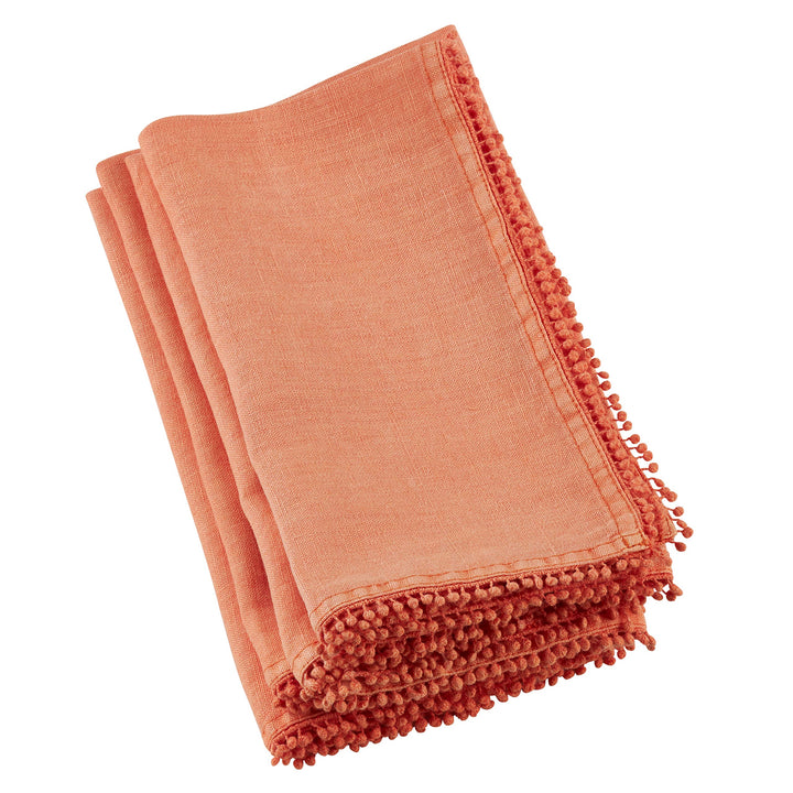 SARO LIFESTYLE 15062.PM20S Pomponin Collection Linen Pom Napkins (Set of 4)) 20" Pumpkin - Set of 4