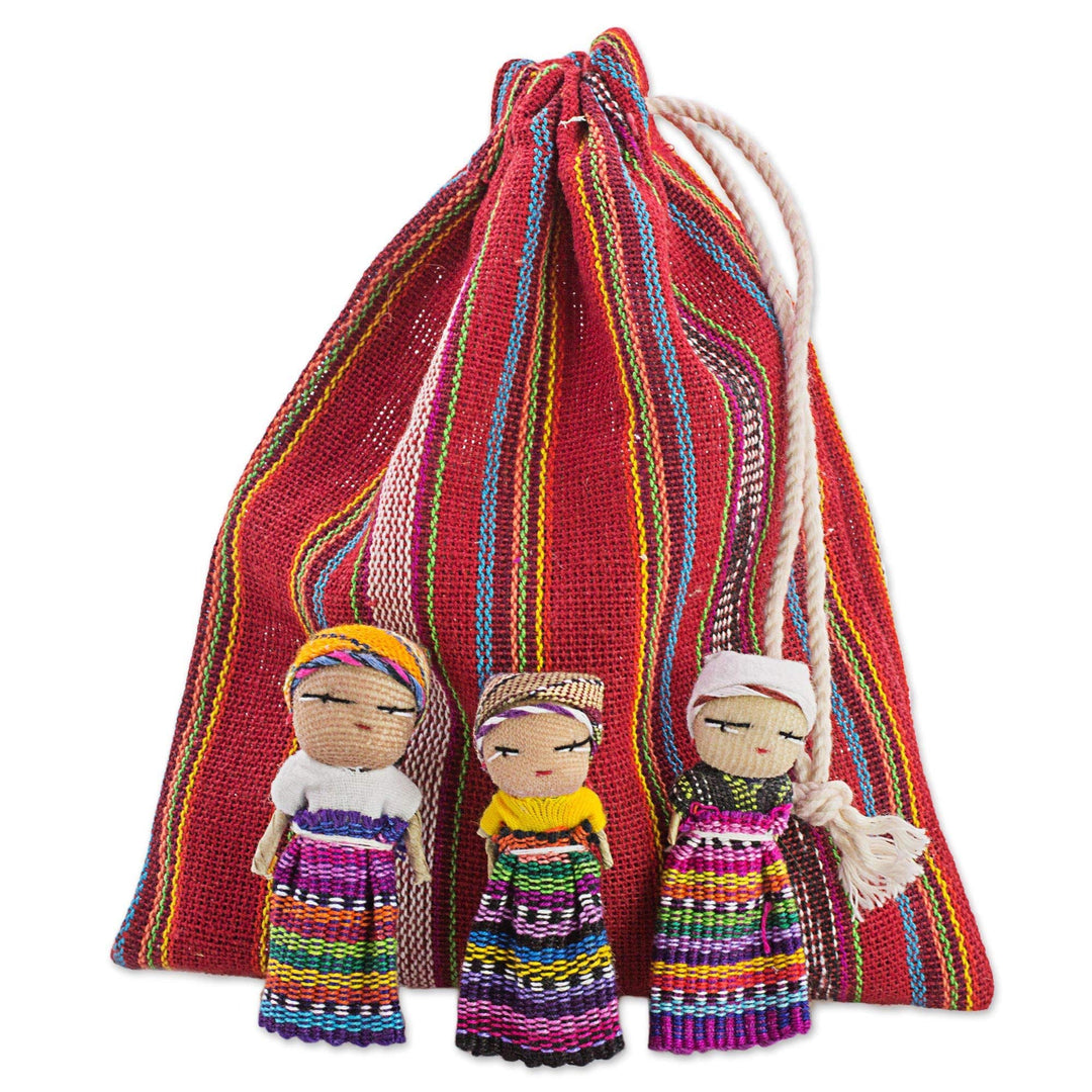 Set of 12 The Worry Doll Gang Cotton Figurines (El Salvador) Multi Color