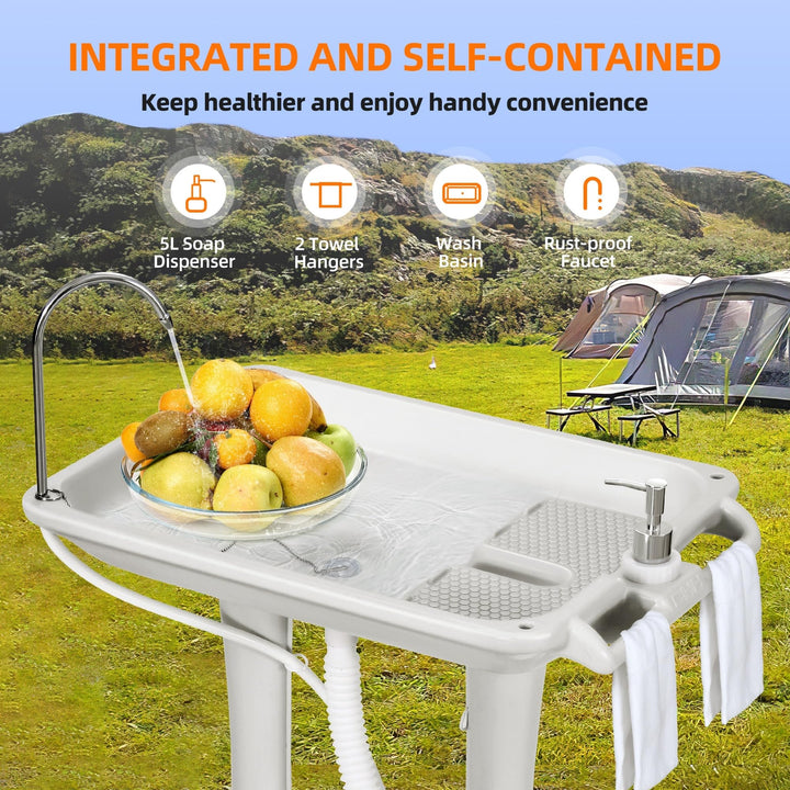 Portable Sink Camping 30l with Rolling heels Hand ashing Station Sewage Tank - Diamond Home USA