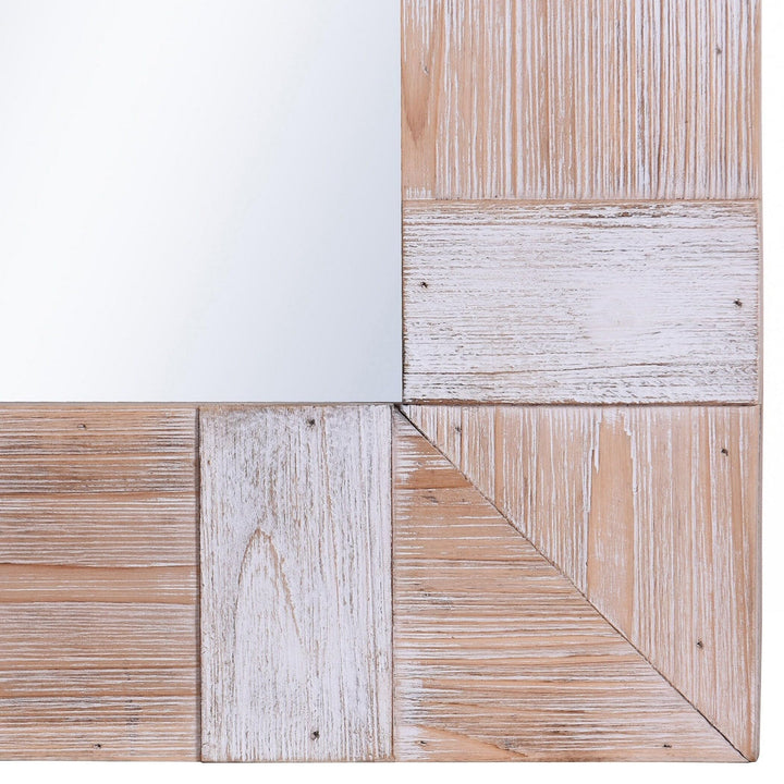 Rectangular Wood Striped Mirror Natural White Wash Finish Brown Modern - Diamond Home USA