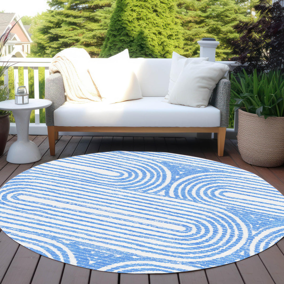 Addison Rugs Chantille ACN140 Blue 8' x 8 Indoor Outdoor Round Area Rug Stain - Diamond Home USA