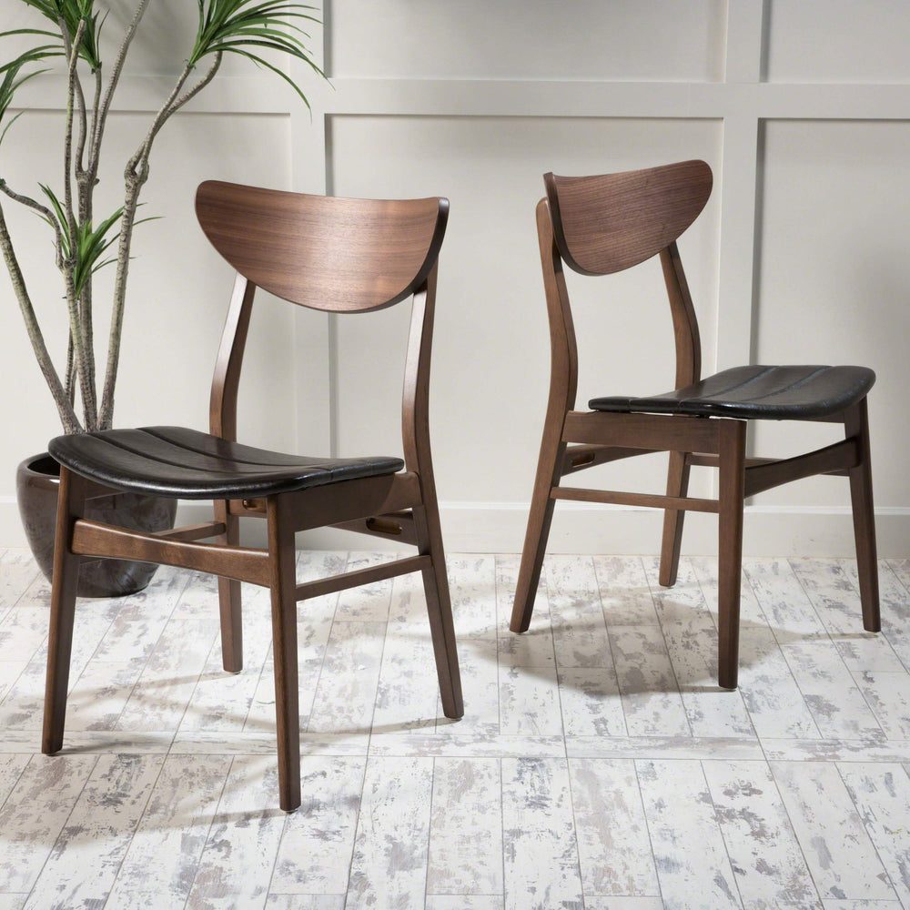 Christopher Knight Home Anise Leather / Walnut Dining Chairs 2-Pcs Set Dark - Diamond Home USA