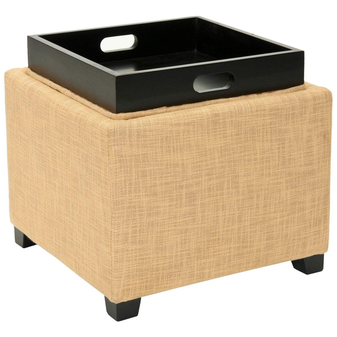 Storage Gold Viscose Tray Ottoman Transitional Solid Square Fabric Upholstered - Diamond Home USA