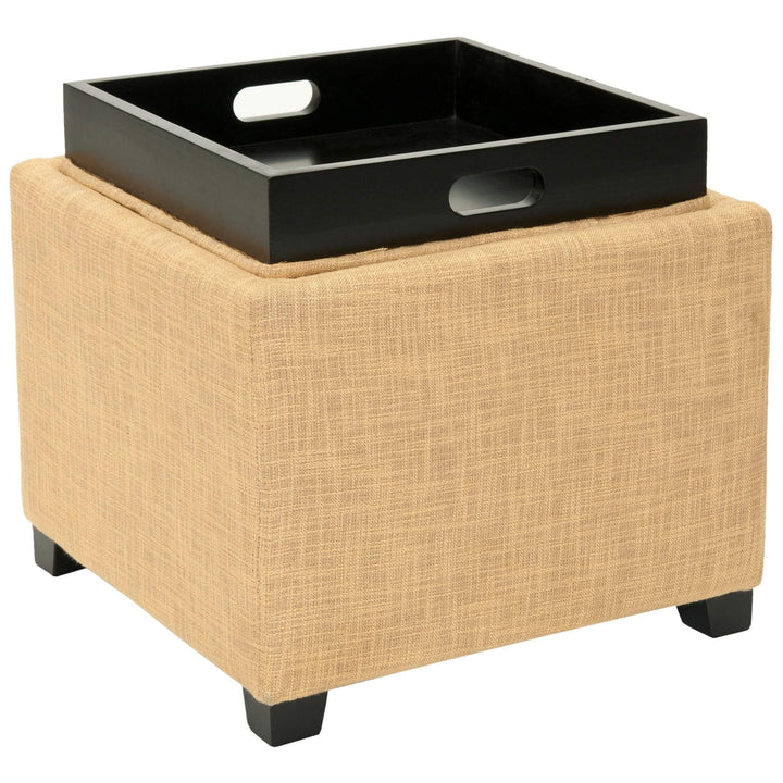 Storage Gold Viscose Tray Ottoman Transitional Solid Square Fabric Upholstered - Diamond Home USA