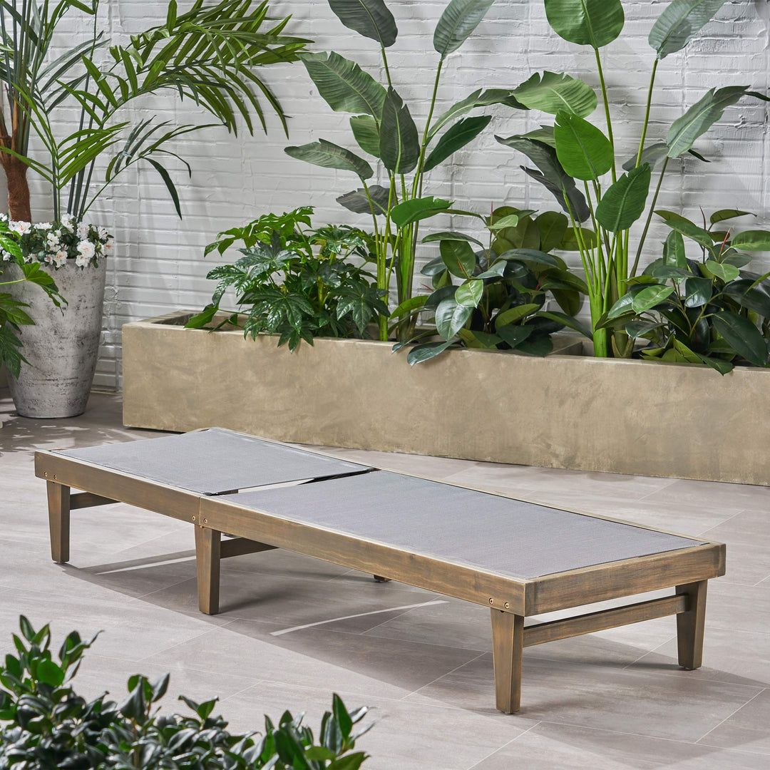 Christopher Knight Home Summerland Outdoor Mesh Chaise Lounge with Acacia Wood Grey - Diamond Home USA