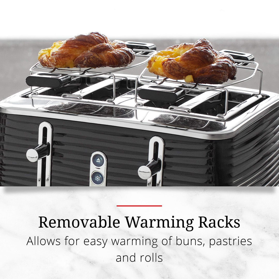 Russell Hobbs TR9450BR Coventry 4-Slice Toaster Black Included Warming Rack - Diamond Home USA