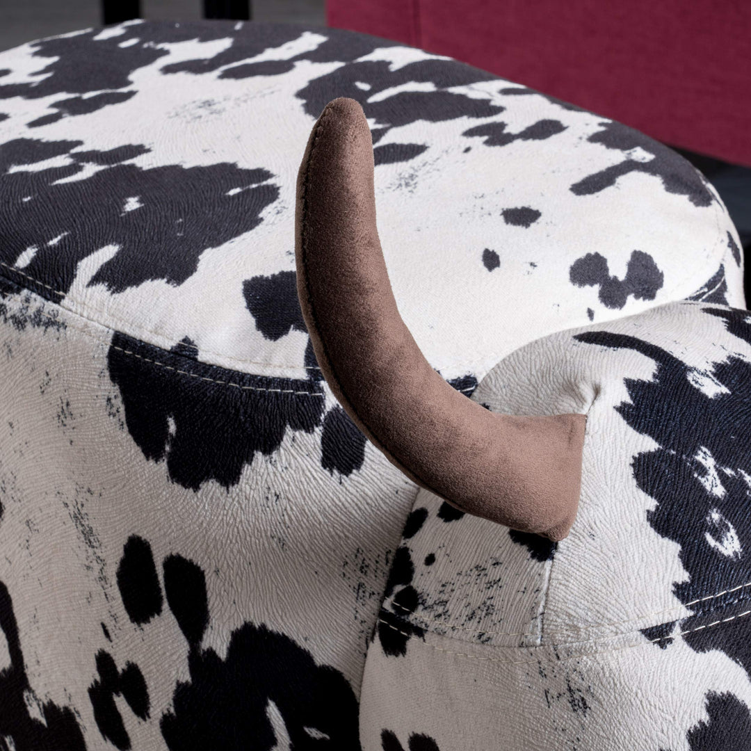 Christopher Knight Home Bessie Patterned Velvet Cow Ottoman Milk Cow / White