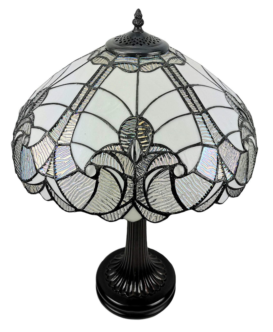 Amora Lighting Tiffany Style Table Lamp Banker Floral 23" Tall Stained Glass White - Diamond Home USA