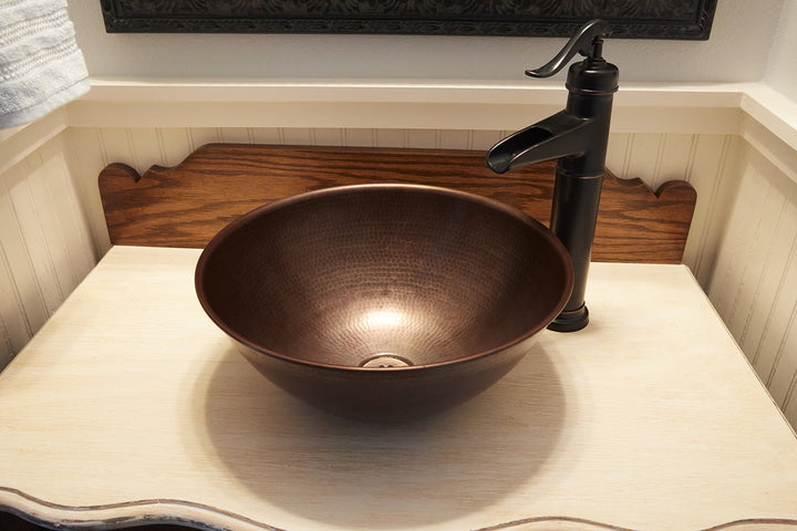 Sinkology BRV-1405BC Hubble Handmade Pure Solid Vessel Sink 14" Aged Copper - Diamond Home USA