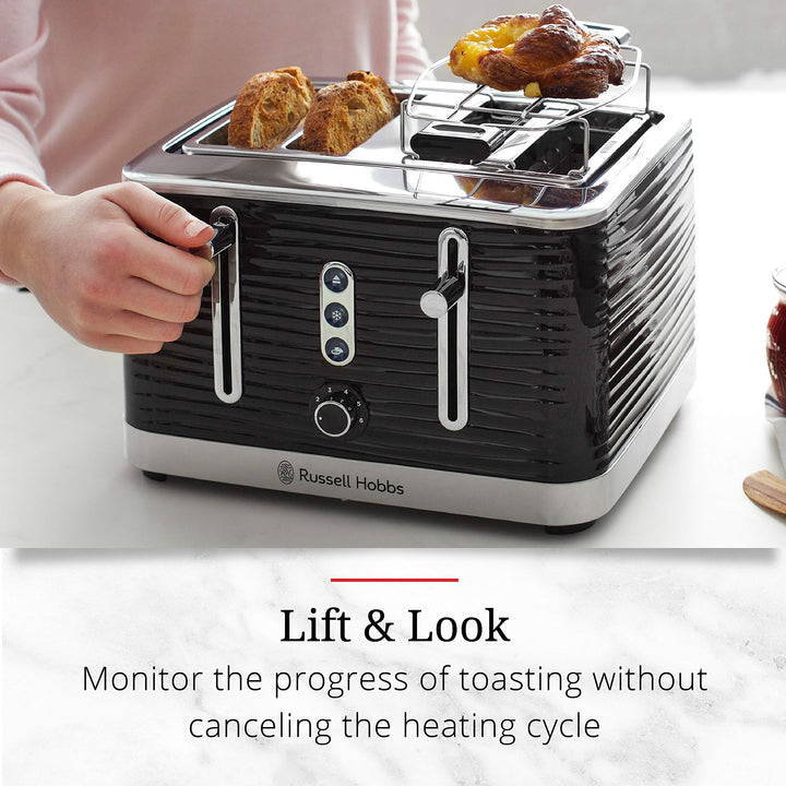 Russell Hobbs TR9450BR Coventry 4-Slice Toaster Black Included Warming Rack - Diamond Home USA