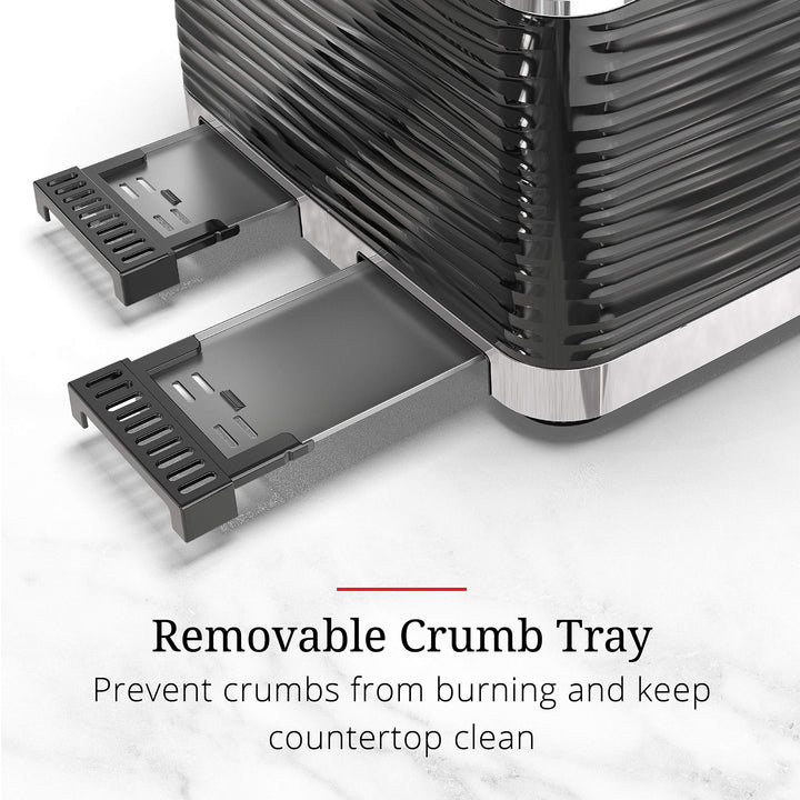 Russell Hobbs TR9450BR Coventry 4-Slice Toaster Black Included Warming Rack - Diamond Home USA