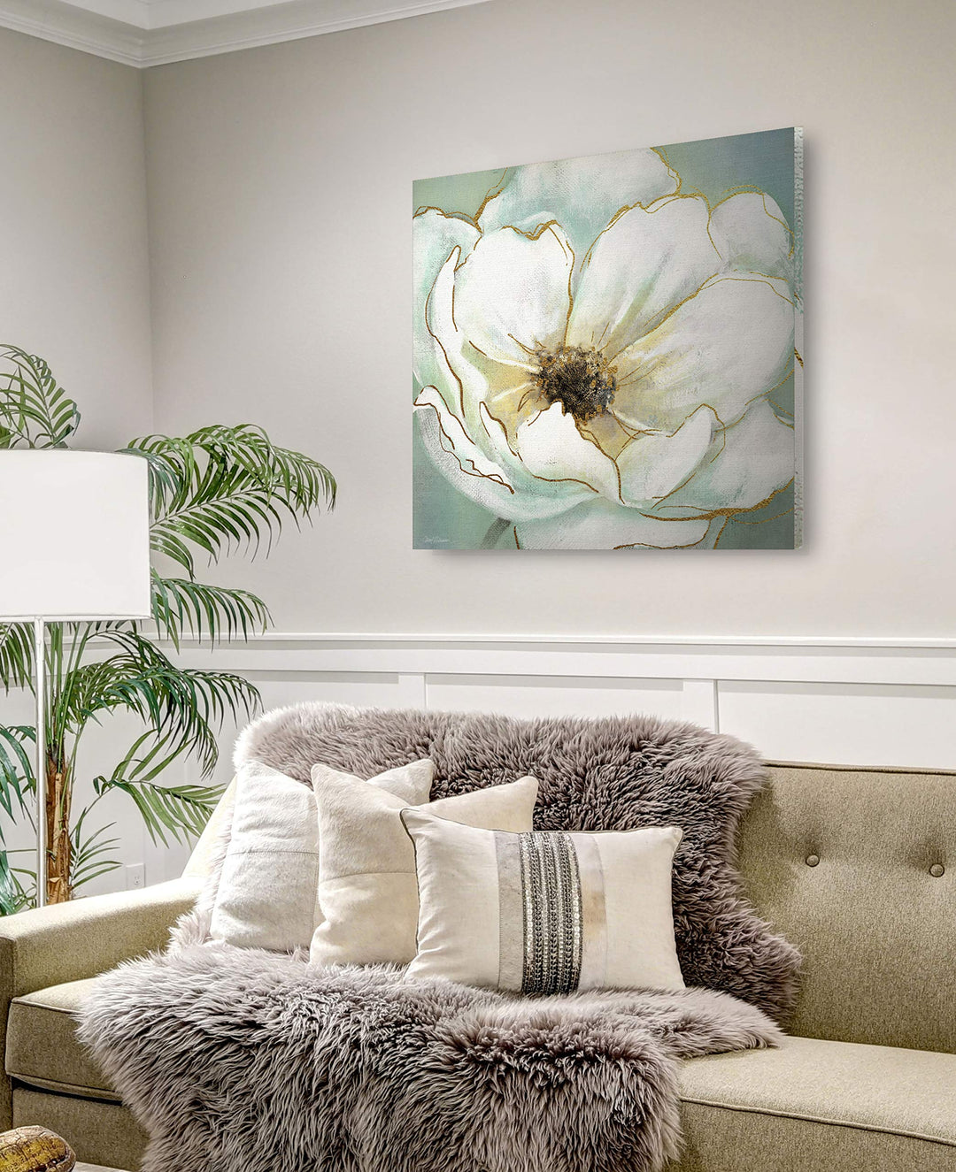 Wexford Home Soft Teal Splendor Gallery Wrapped Canvas Wall Art 32x32 Multicolor - Diamond Home USA