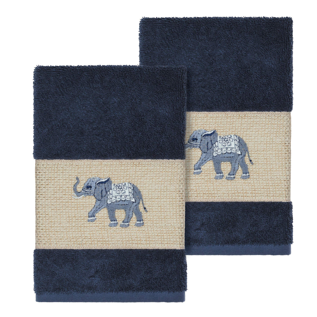 Authentic Hotel and Spa Turkish Cotton Elephants Embroidered Midnight Blue