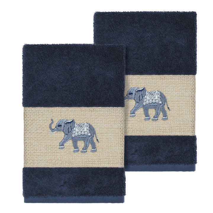 Authentic Hotel and Spa Turkish Cotton Elephants Embroidered Midnight Blue