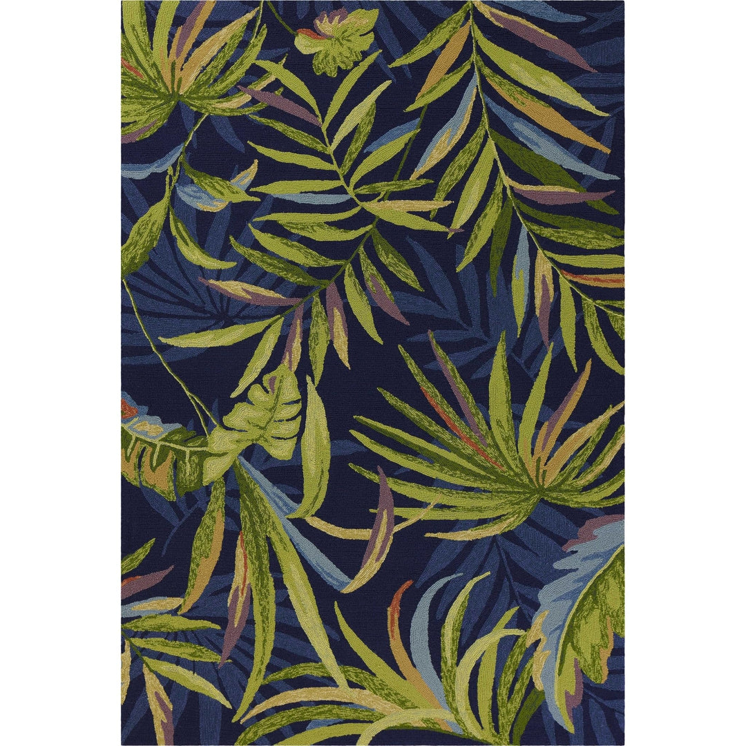 5' X 7' Ink Blue Tropical Leaves Uv Treated Indoor Outdoor Area Rug 6'