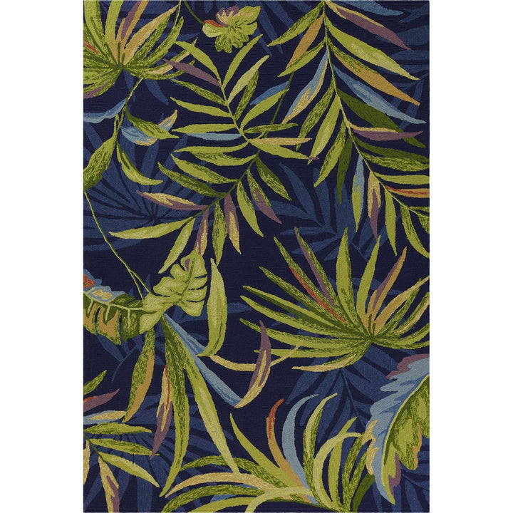 5' X 7' Ink Blue Tropical Leaves Uv Treated Indoor Outdoor Area Rug 6'