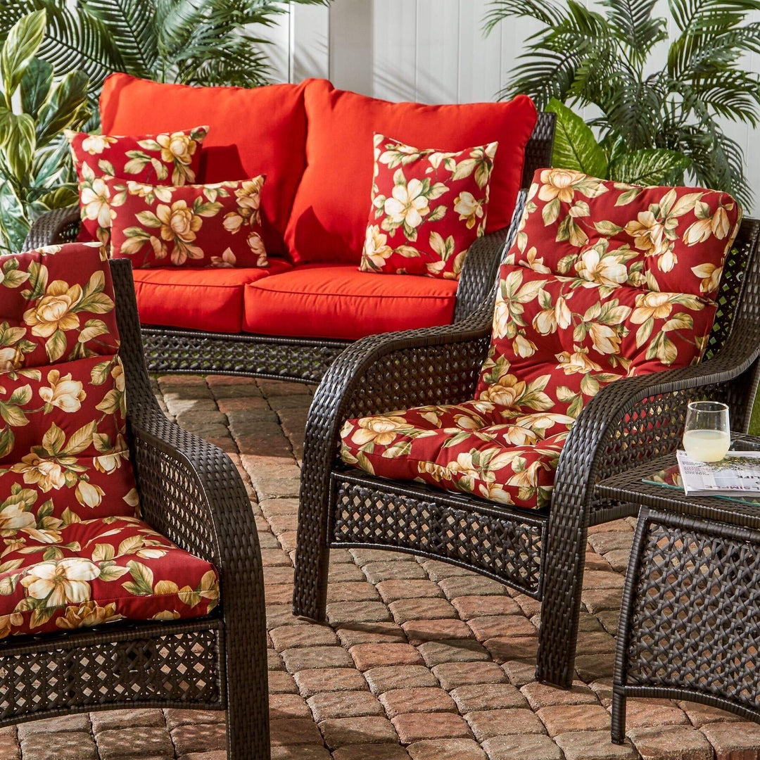 Outdoor Floral High Back Chair Cushions (Cushions Only) (Set of 2) Red White - Diamond Home USA