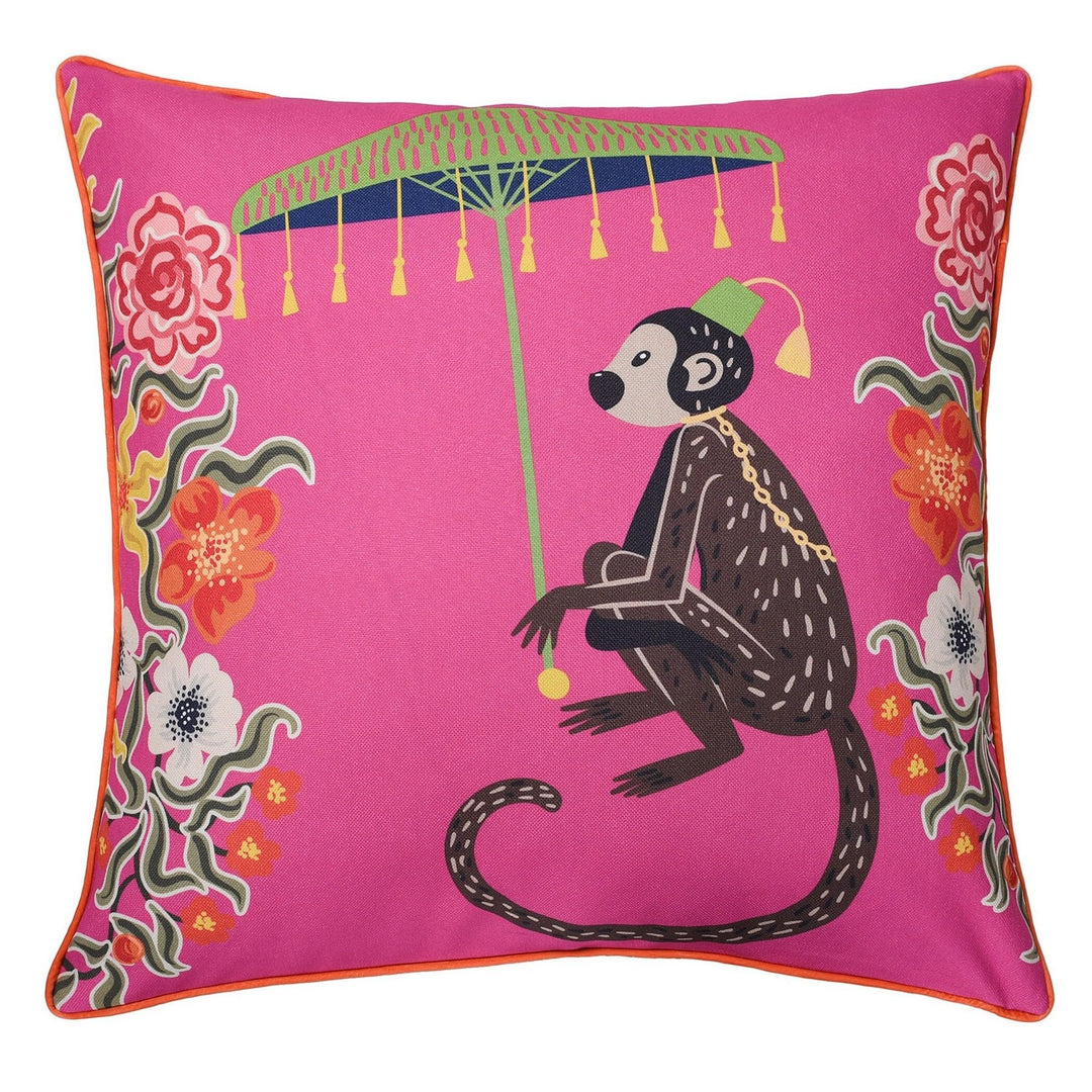 Double Sided Pillow Monkey Print and Cheetah Velvet Right Pink Animal Modern - Diamond Home USA