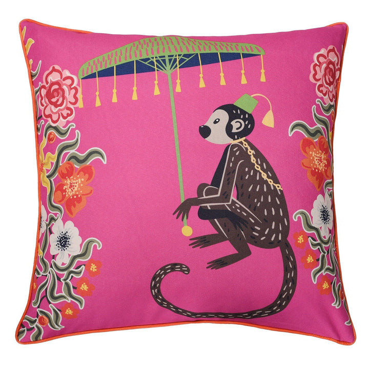 Double Sided Pillow Monkey Print and Cheetah Velvet Right Pink Animal Modern - Diamond Home USA