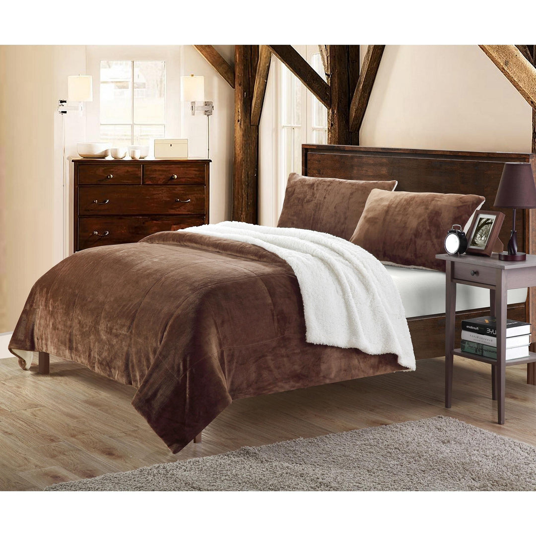 UN 7 Piece Brown Solid Square Pattern Comforter King Set Beautiful Luxurious - Diamond Home USA