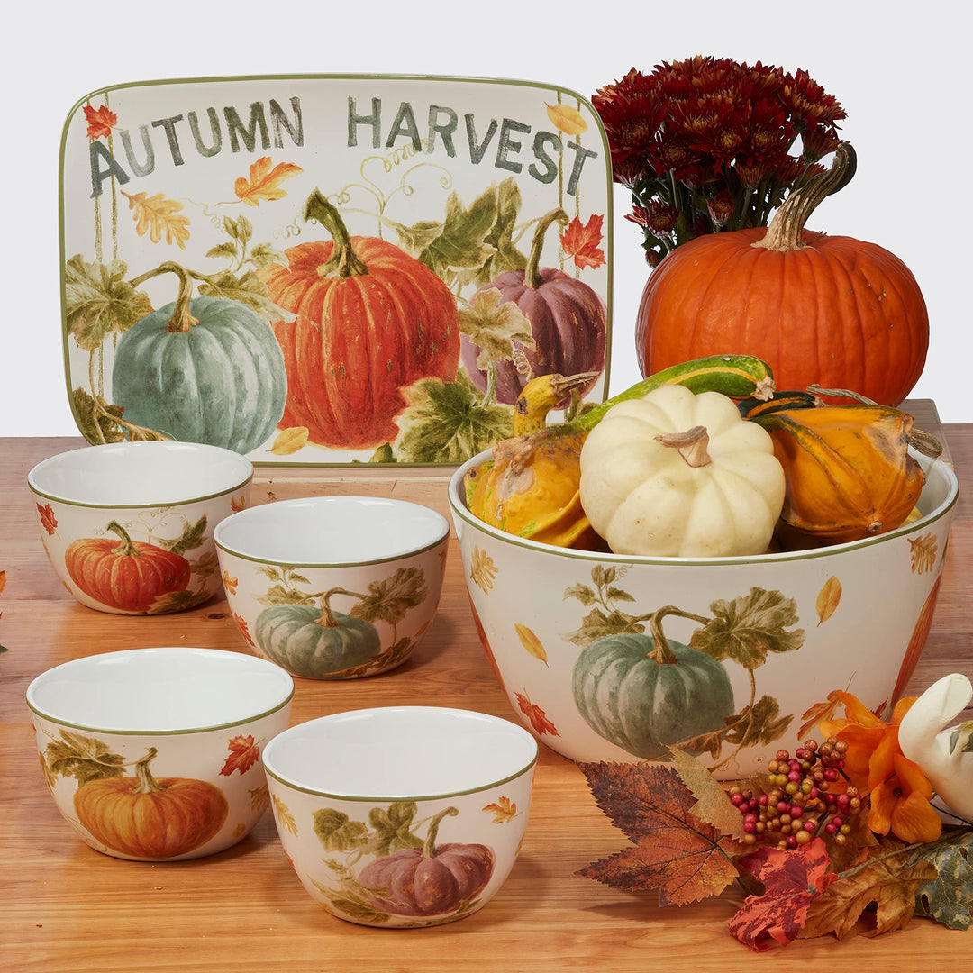 Autumn Harvest Rectangular 14 X 10-inch Platter 14" 10" 1" Green Ivory Multi - Diamond Home USA