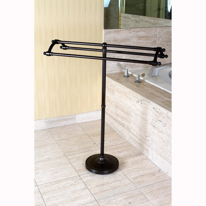 Oil Rubbed Bronze Pedestal Bath Towel Rack - Brown Metal Finish - Diamond Home USA
