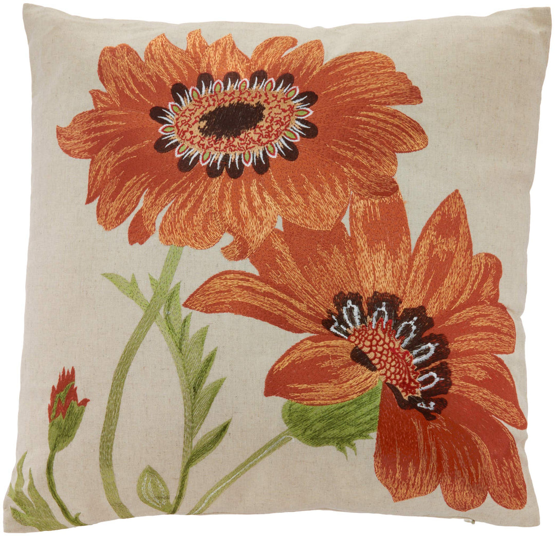 SARO LIFESTYLE 434P Le Tournesol Collection Embroidered Sunflower Design Linen Orange