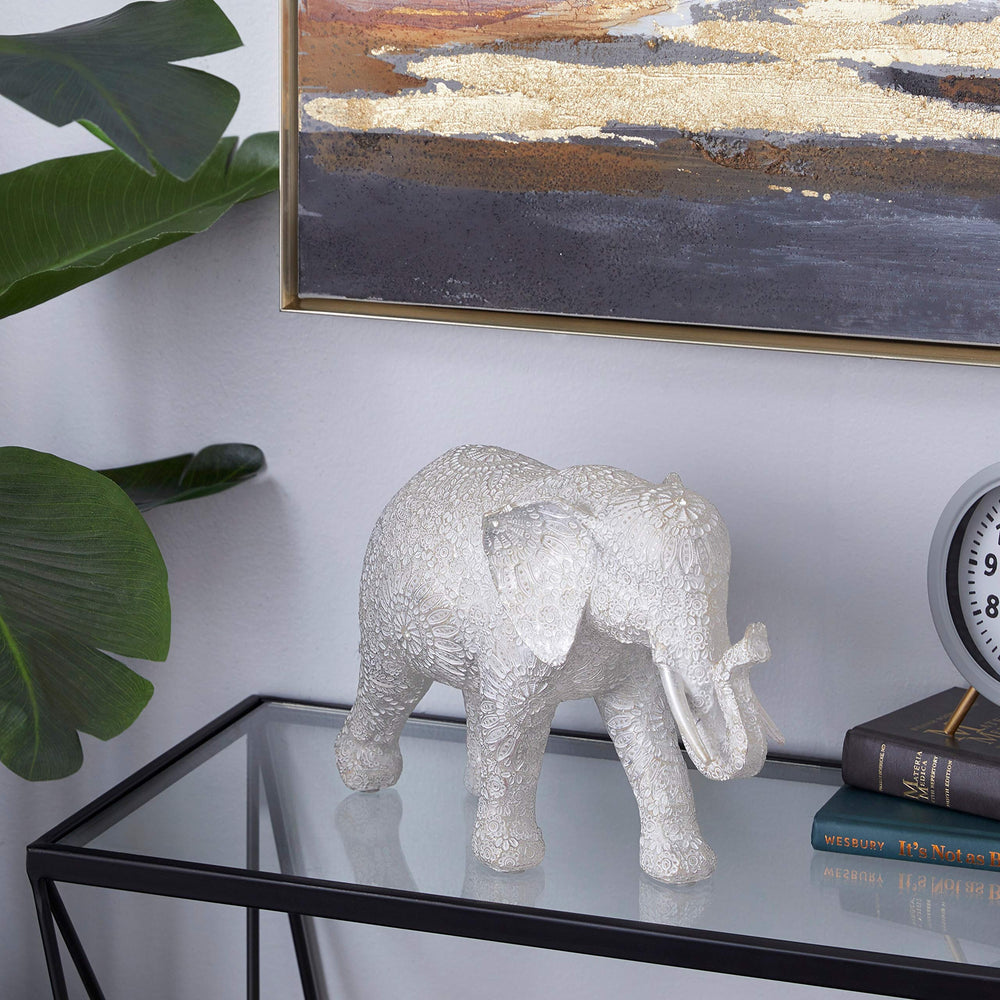 Large White Indian Elephant Sculpture with Rhinestone Accents 5 X 14 9 Cream - Diamond Home USA