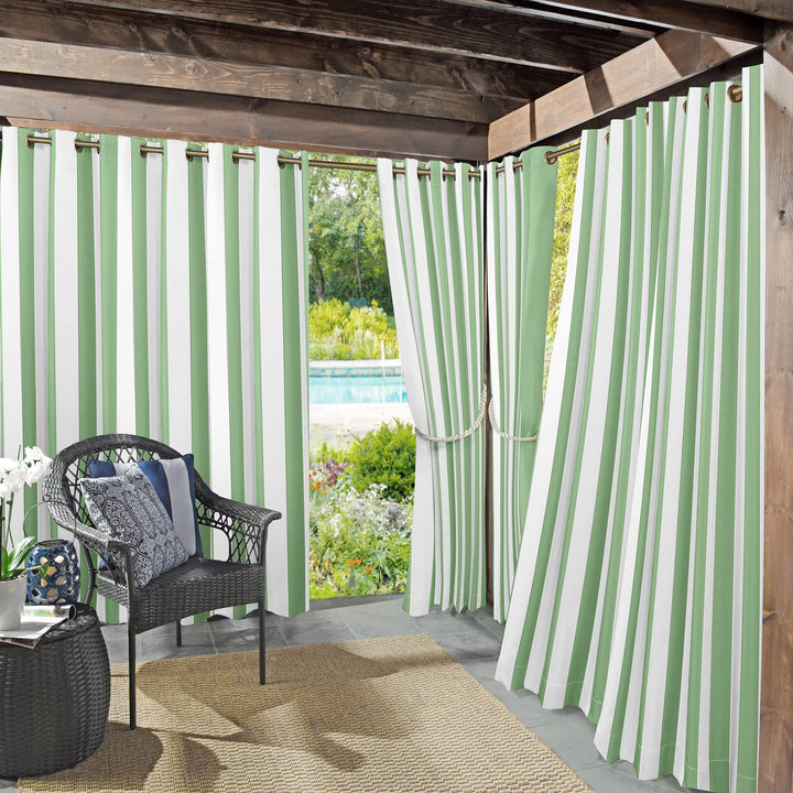 Sun Zero Valencia Cabana Stripe Indoor/Outdoor UV Protectant Energy Efficient 54" x 108" - Spa Green