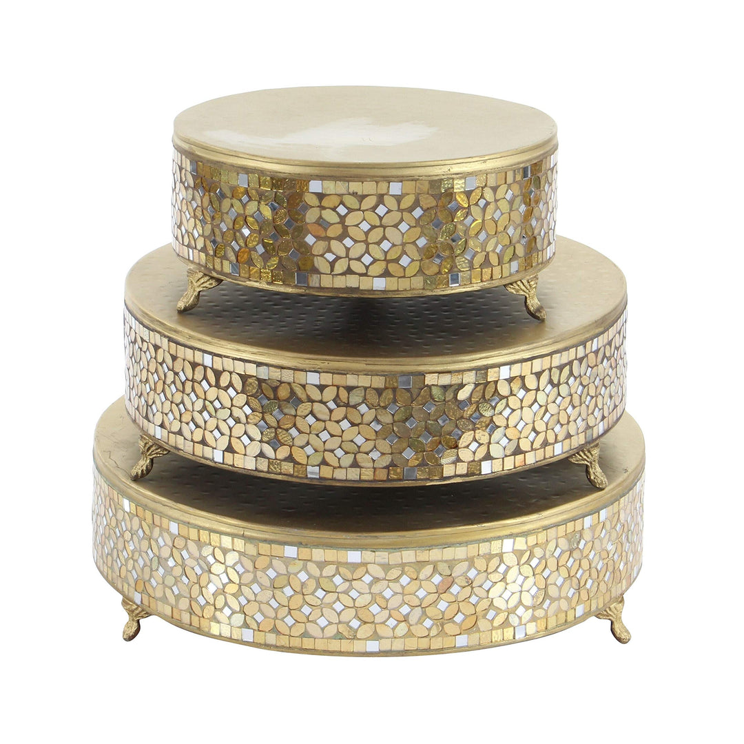 Set of 3 Modern 12 16 and 18 Inch Mosaic Cake Stands by Metal Piece - Diamond Home USA