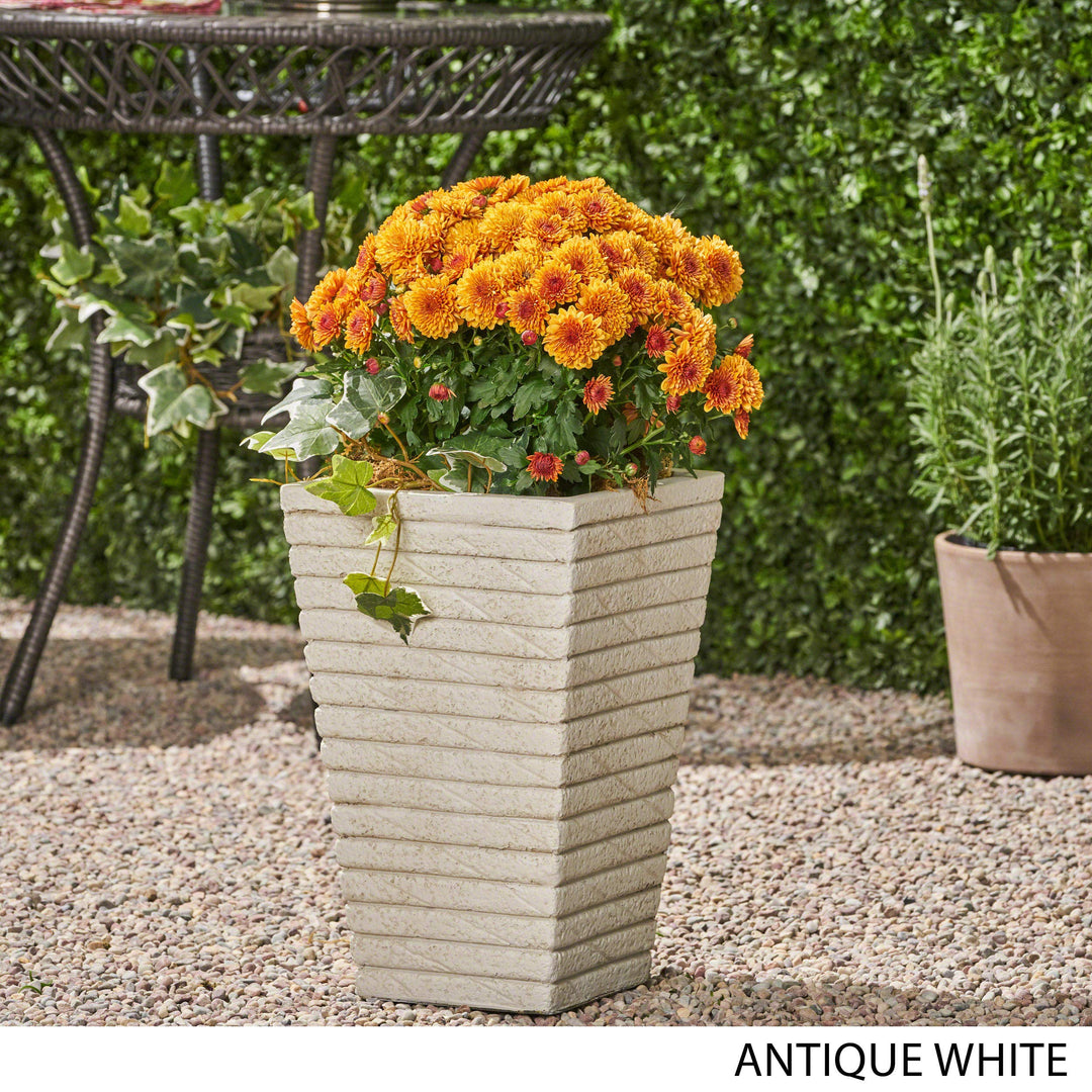 Great Deal Furniture Garden Urn Planter Square Tapered Riveted Antique White - Diamond Home USA
