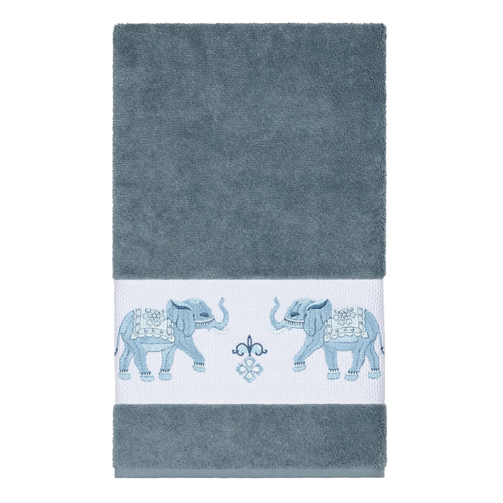 Authentic Hotel and Spa urkish Cotton Elephants Embroidered eal Blue 4-Piece - Diamond Home USA