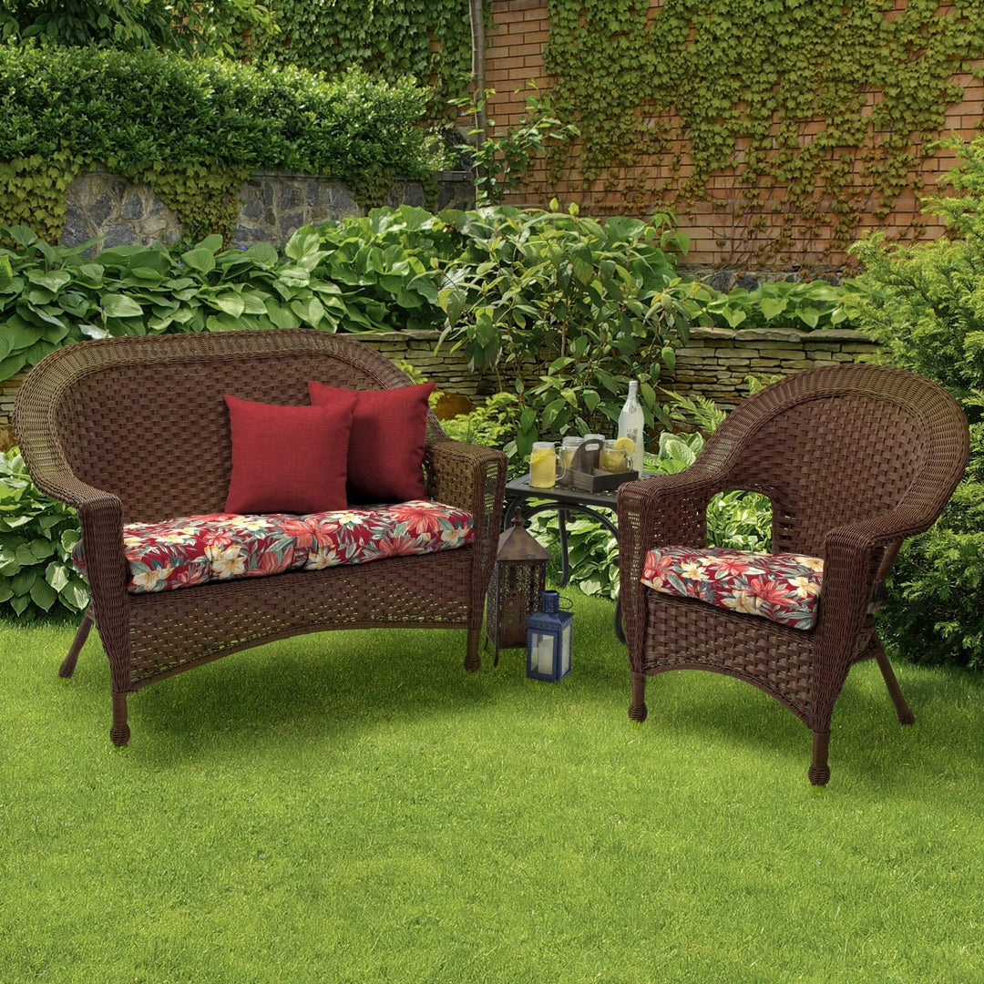 Ruby Tropical Wicker Seat Cushion 2-Pack Red Polyester Fade Resistant Uv Water - Diamond Home USA