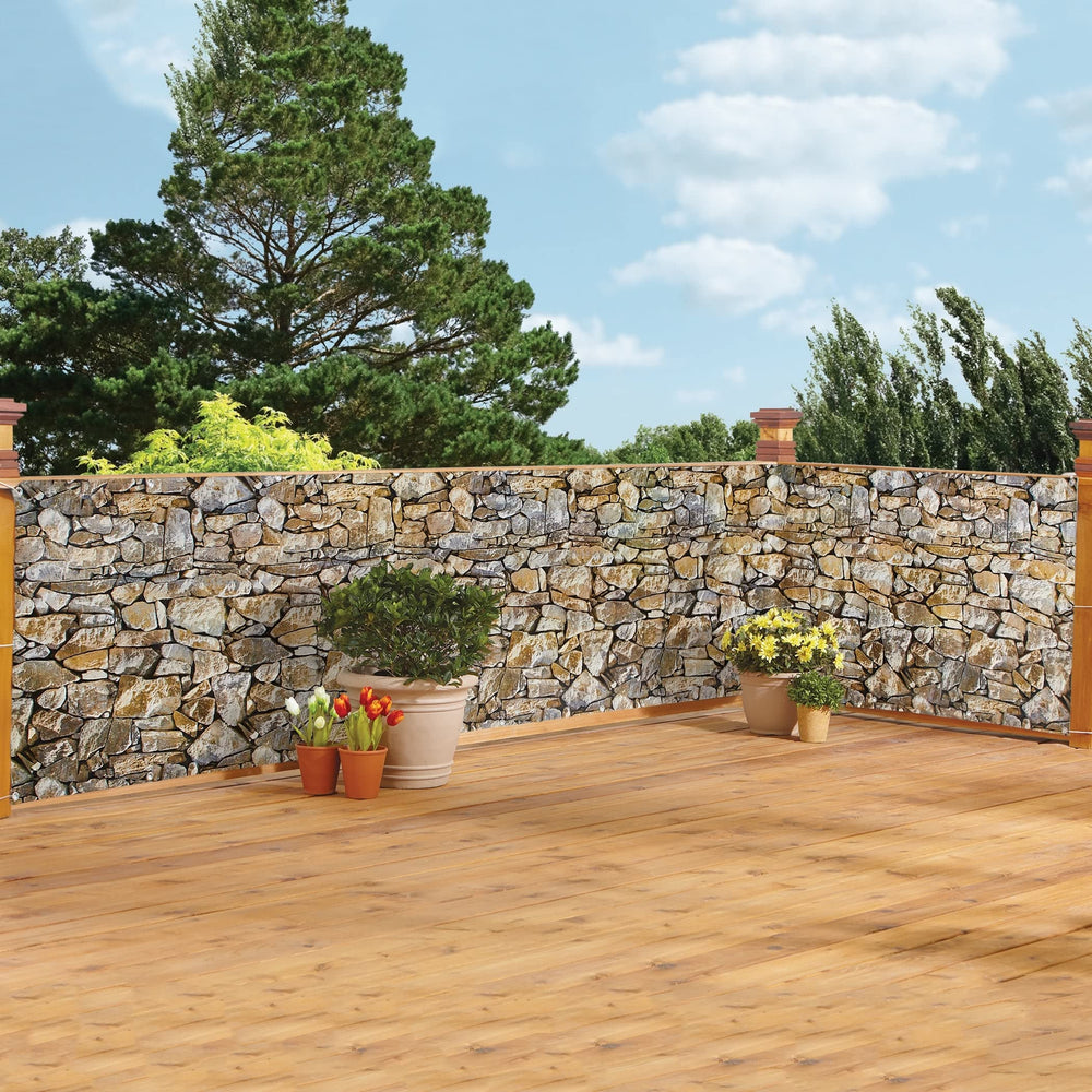 Realistic Stone Privacy Fence Cover X 0.05 34 Brown Polyester - Diamond Home USA