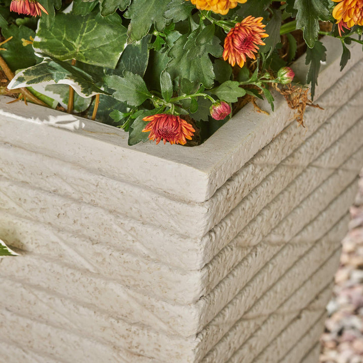 Great Deal Furniture Garden Urn Planter Square Tapered Riveted Antique White - Diamond Home USA