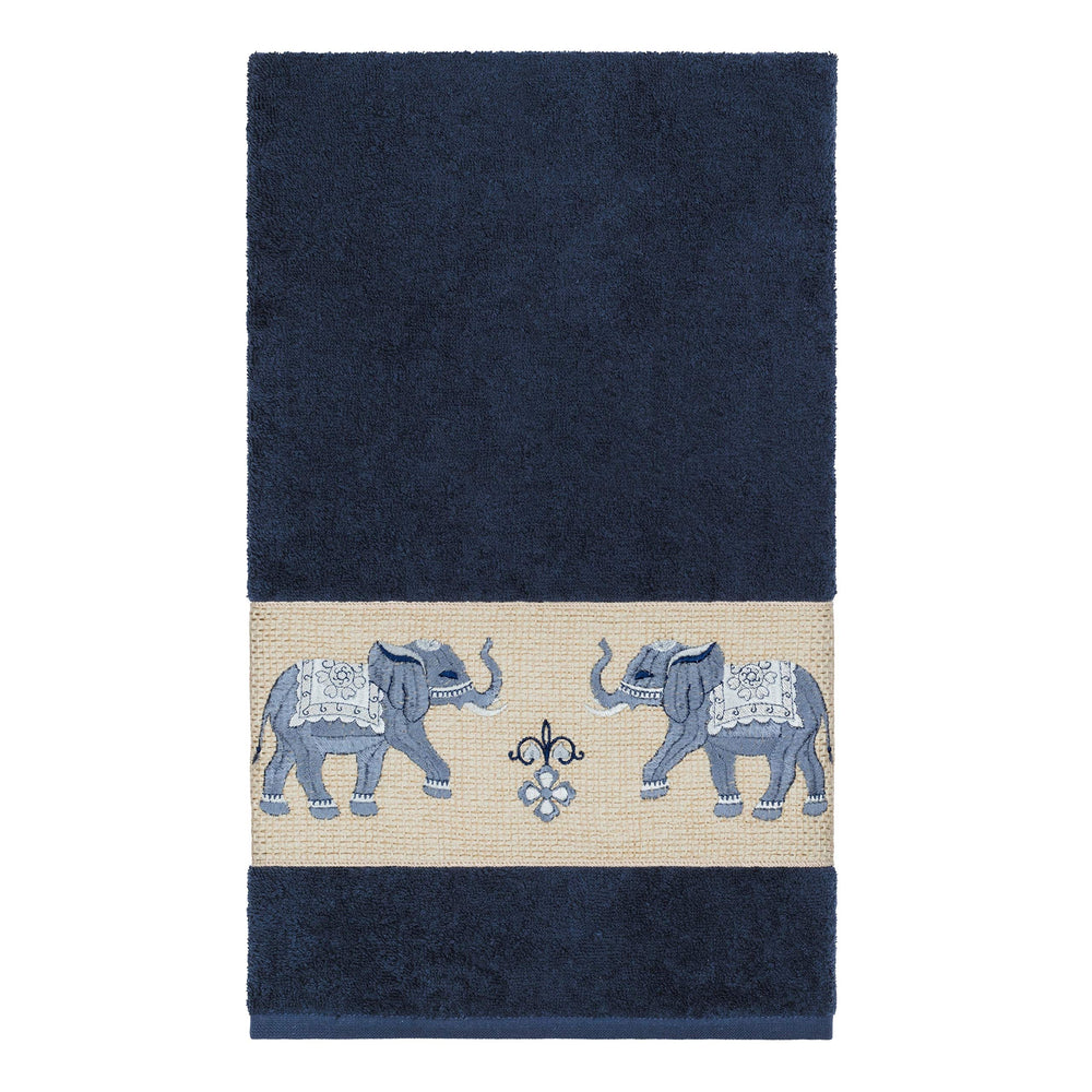 Authentic Hotel and Spa Turkish Cotton Elephants Embroidered Midnight Blue - Diamond Home USA