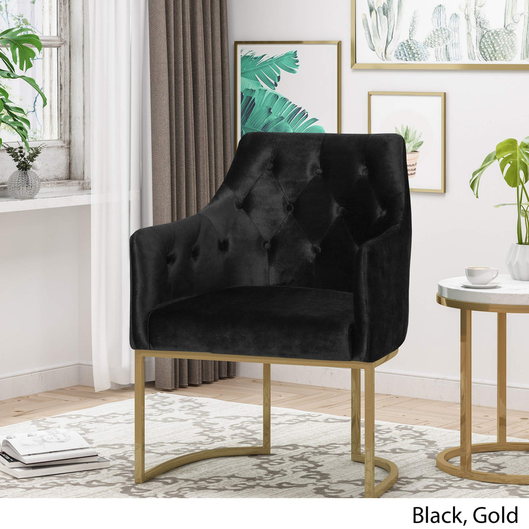 Christopher Knight Home Fern Modern Tufted Glam Accent Chair with Velvet Black, Gold - Diamond Home USA