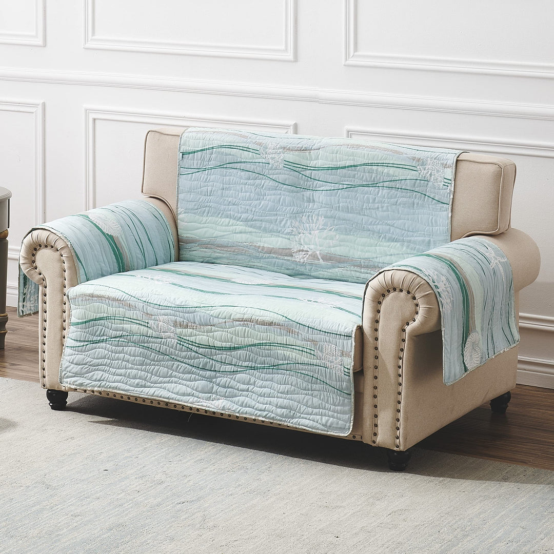 Maui Reversible Loveseat Protector X 76 Inches Blue Green Neutral Nautical Beach - Diamond Home USA