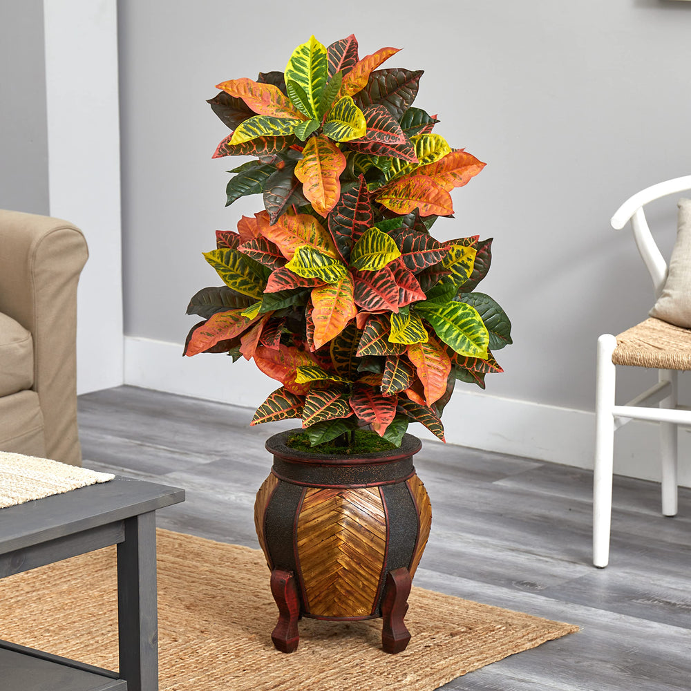 Nearly Natural 44in. Croton Artificial Plant in Decorative Planter (Real Touch) - Diamond Home USA