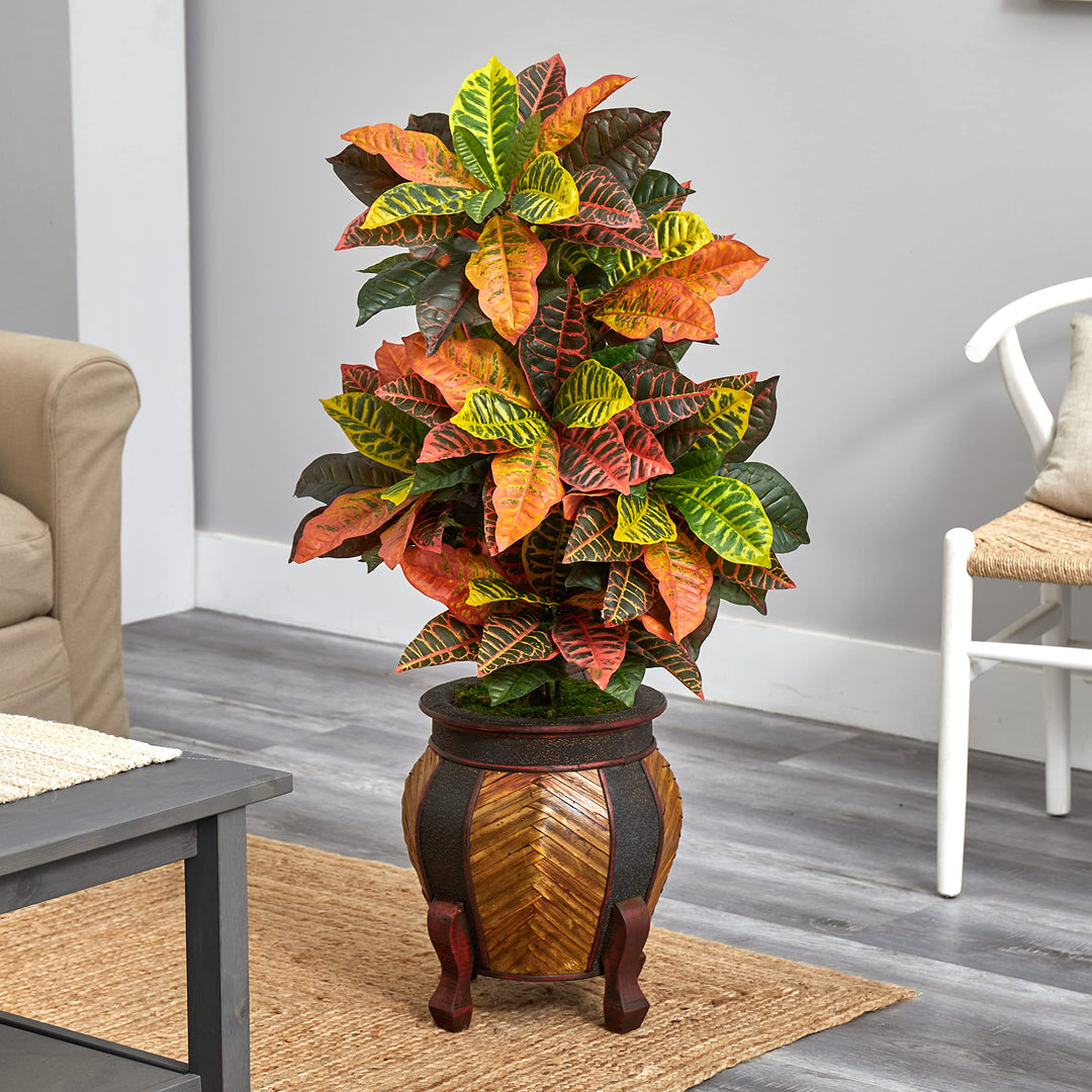 Nearly Natural 44in. Croton Artificial Plant in Decorative Planter (Real Touch) - Diamond Home USA